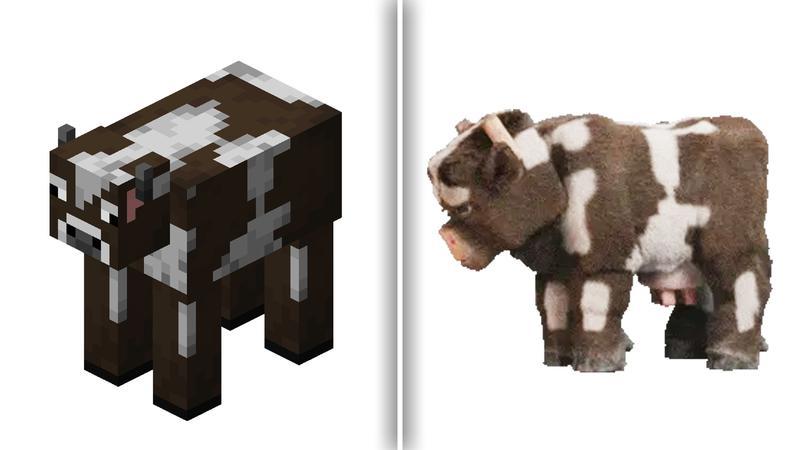 Cow in Minecraft Game vs Movie