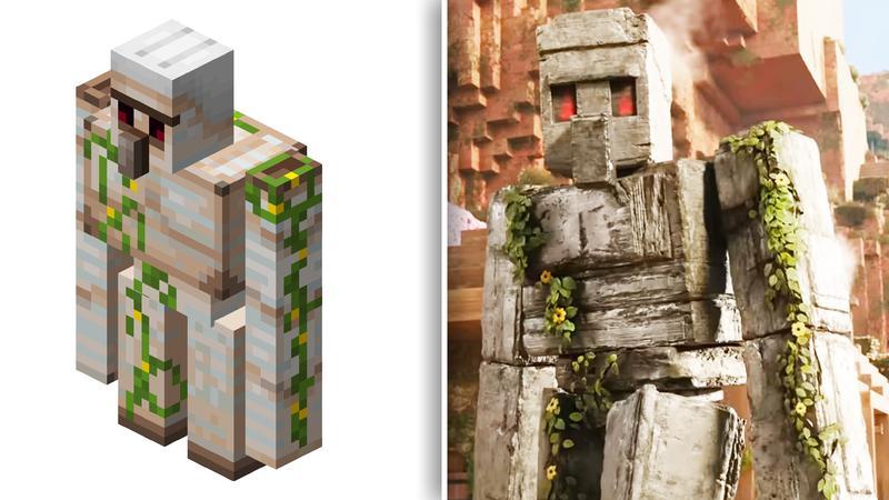 Iron Golum in Minecraft Game vs Movie