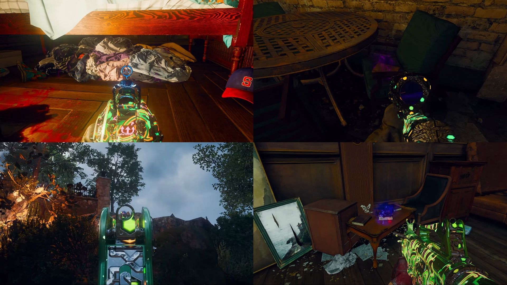 Location of all four purple smoke-emitting items in Black Ops 6 Zombies Shattered Veil (Image via Activision || YouTube/MrDalekJD)