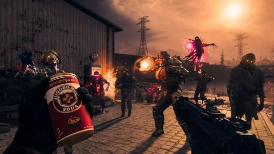 Best Xbox zombie games: Player looking at zombies in MW3 Zombies while drinking a Jugger-Nogg Perk-a-Cola