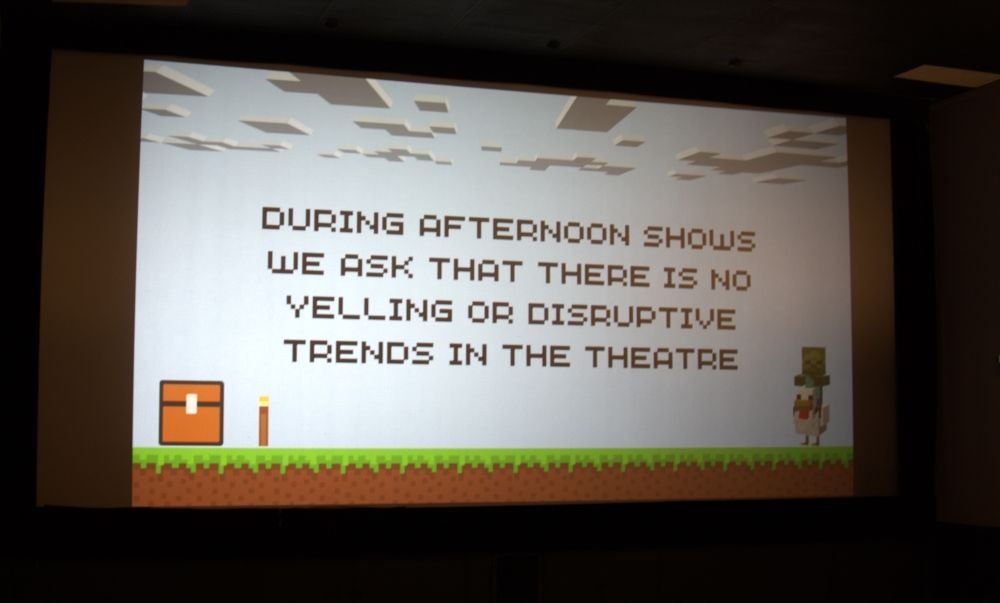 A graphic displayed on the screen at Okotoks Cinemas, reminding audiences to be respectful.